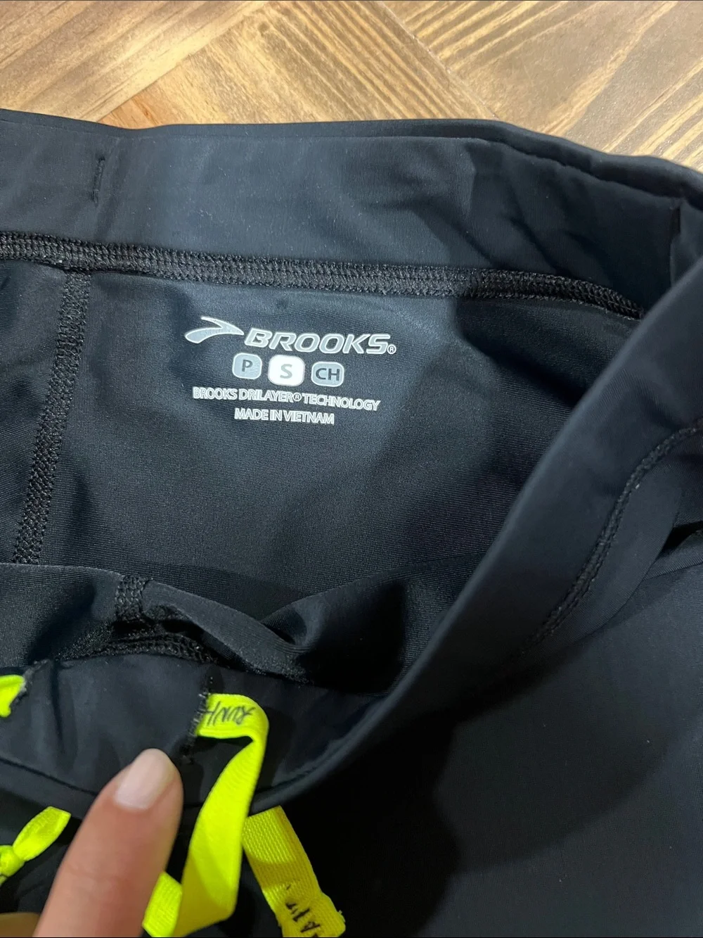 Brooks Men's Black Running Shorts with Neon Lime Drawcord